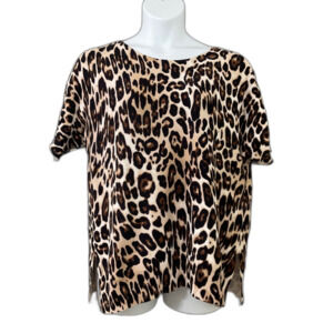 Chico's Leopard Animal Print Short Sleeve Sweater Brown Black Mob Wife Sz 2 US L